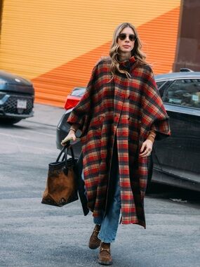 Zara Red and Green Plaid Long Cape Coat